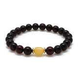 Cherry & Milky Amber Round Beads Stretch Bracelet 14K Gold Plated - Amber Alex Jewelry
