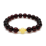 Cherry & Milky Amber Round Beads Stretch Bracelet 14K Gold Plated - Amber Alex Jewelry