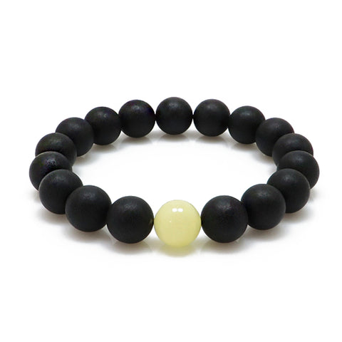 Black & White Amber Round Beads Stretch Bracelet - Amber Alex Jewelry