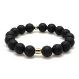 Black Amber Round Beads Stretch Bracelet 14K Gold Plated - Amber Alex Jewelry