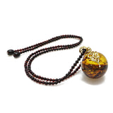 Cognac Amber Round Bead Pendant Beaded Necklace - Amber Alex Jewelry