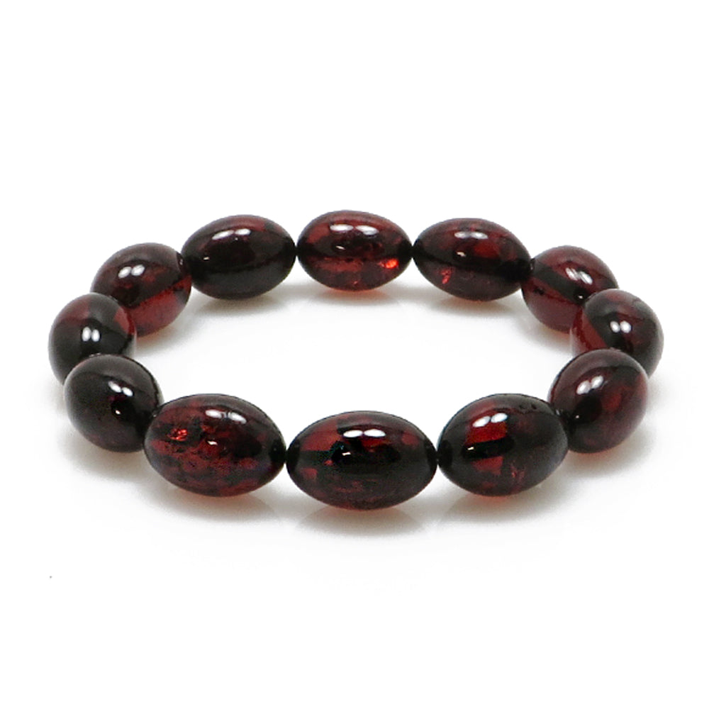 Cherry Amber Olive Beads Stretch Bracelet - Amber Alex Jewelry