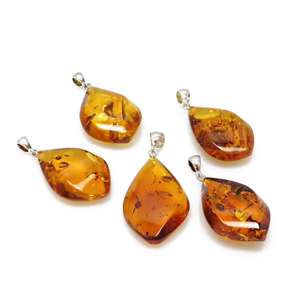 Cognac Amber Flame Pendant Sterling Silver - Amber Alex Jewelry