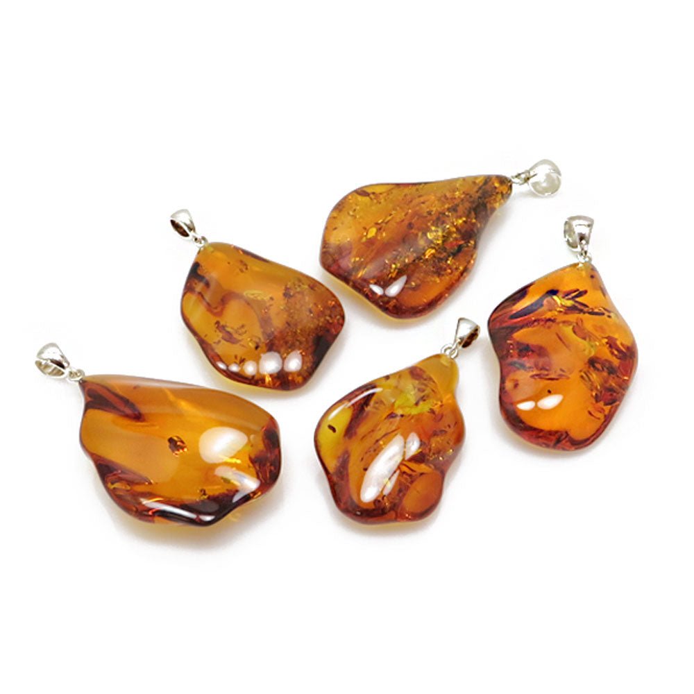 Cognac Amber Wave Pendant Sterling Silver - Amber Alex Jewelry