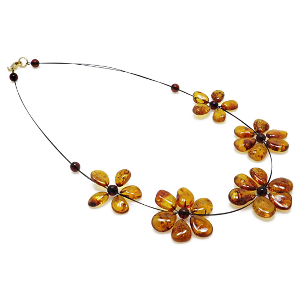Cognac Amber Flower Necklace - Amber Alex Jewelry