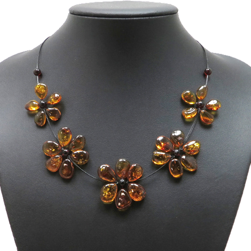 Cognac Amber Flower Necklace - Amber Alex Jewelry