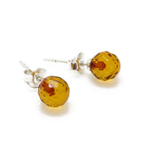 Cognac Amber Faceted Round Beads Stud Earrings Sterling Silver - Amber Alex Jewelry