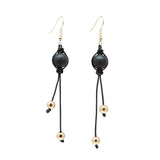 Black Amber Round Beads Dangle Earrings 14k Gold Plated - Amber Alex Jewelry