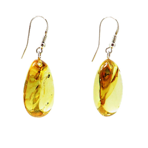 Insect Amber Nugget Dangle Earrings Sterling Silver - Amber Alex Jewelry