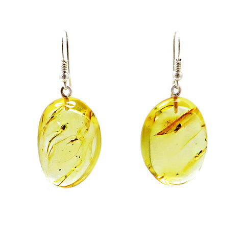 Insect Amber Nugget Dangle Earrings Sterling Silver - Amber Alex Jewelry