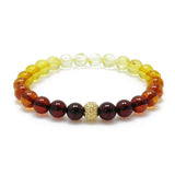 Rainbow Amber Round Beads Stretch Bracelet 14K Gold Plated - Amber Alex Jewelry