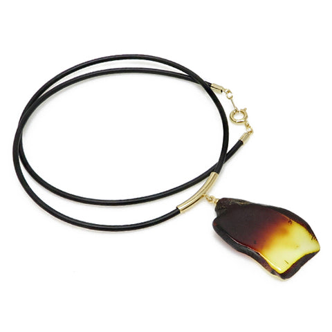 Gradient Amber Slab & Leather Necklace - Amber Alex Jewelry