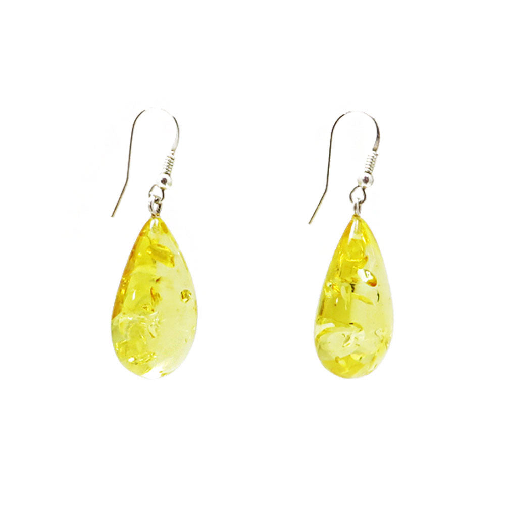 Lemon Amber Drop Dangle Earrings Sterling Silver - Amber Alex Jewelry