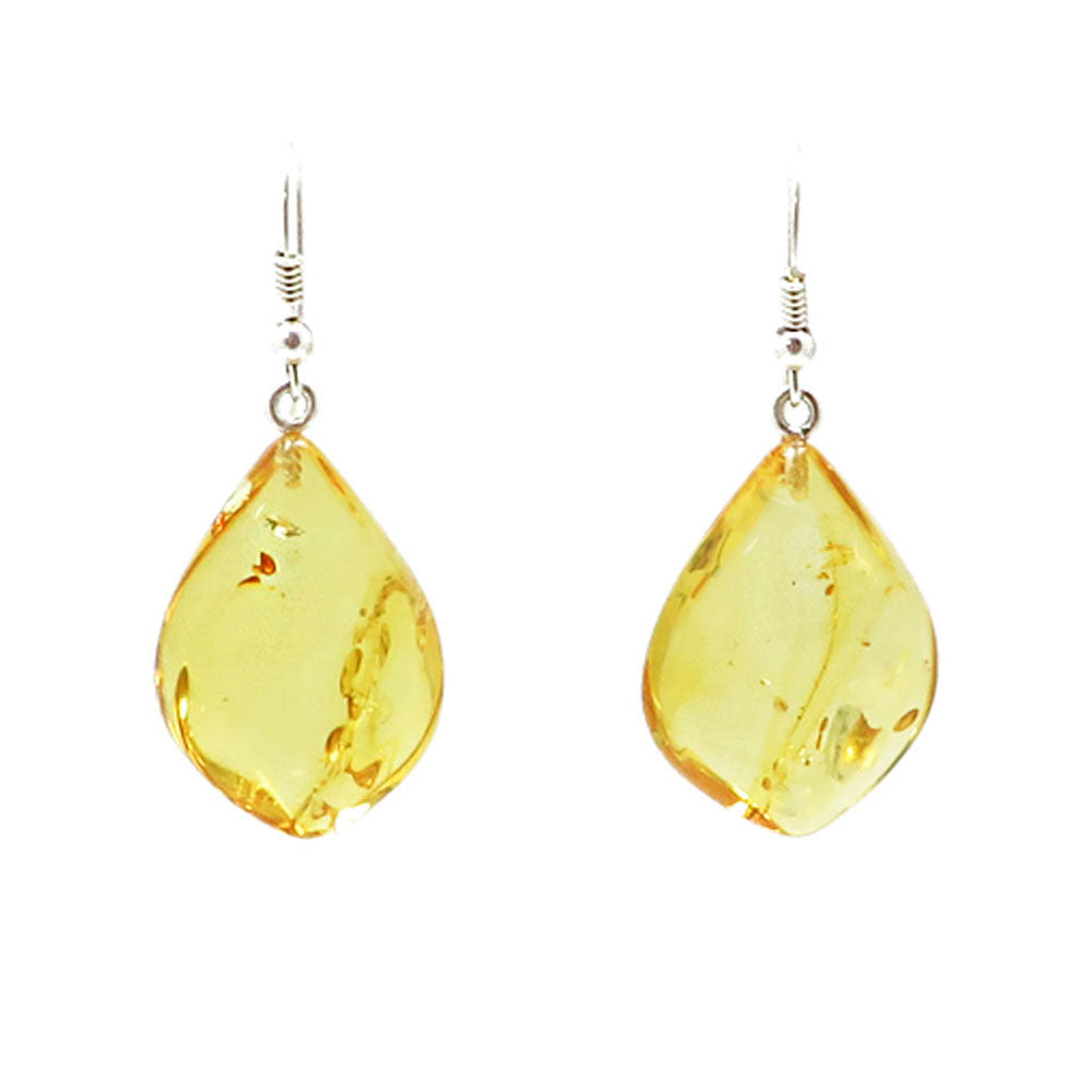 Lemon Amber Flame Dangle Earrings Sterling Silver - Amber Alex Jewelry