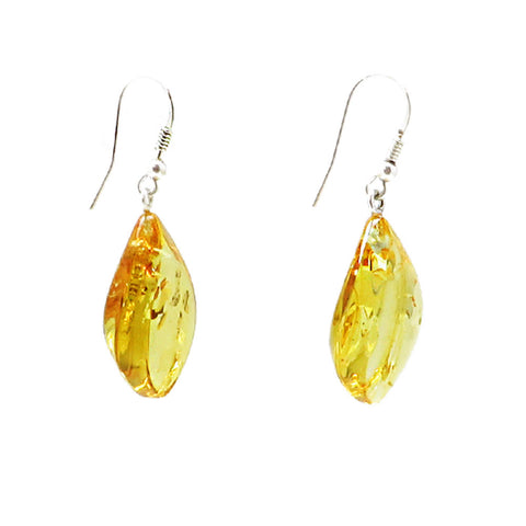 Lemon Amber Flame Dangle Earrings Sterling Silver - Amber Alex Jewelry