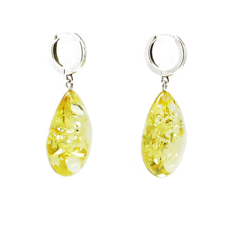 Lemon Amber Drop Dangle Earrings Sterling Silver - Amber Alex Jewelry