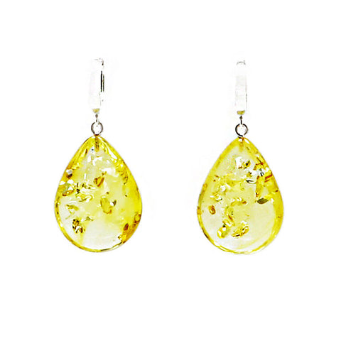 Lemon Amber Drop Dangle Earrings Sterling Silver - Amber Alex Jewelry