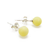 Milky Amber Round Bead Stud Earrings Sterling Silver - Amber Alex Jewelry