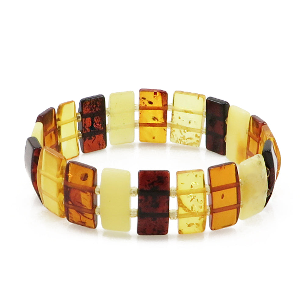 Multi-Color Amber Rectangle Beads Stretch Bracelet - Amber Alex Jewelry