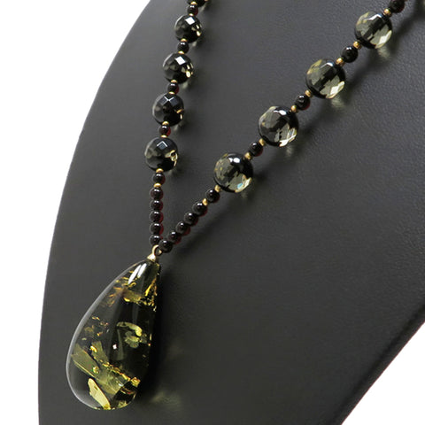 Earth Stone Amber Drop Pendant Beaded Necklace - Amber Alex Jewelry