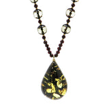 Earth Stone Amber Drop Pendant Beaded Necklace - Amber Alex Jewelry