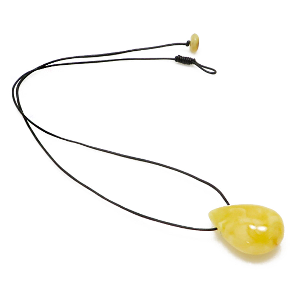 Milky Amber Drop Pendant & Leather Necklace - Amber Alex Jewelry