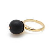 Black Amber Round Bead Adjustable Ring 14K Gold Plated - Amber Alex Jewelry