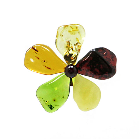 Multi-Color Amber Flower Brooch - Pendant - Amber Alex Jewelry