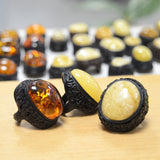 Milky Amber & Leather Adjustable Ring