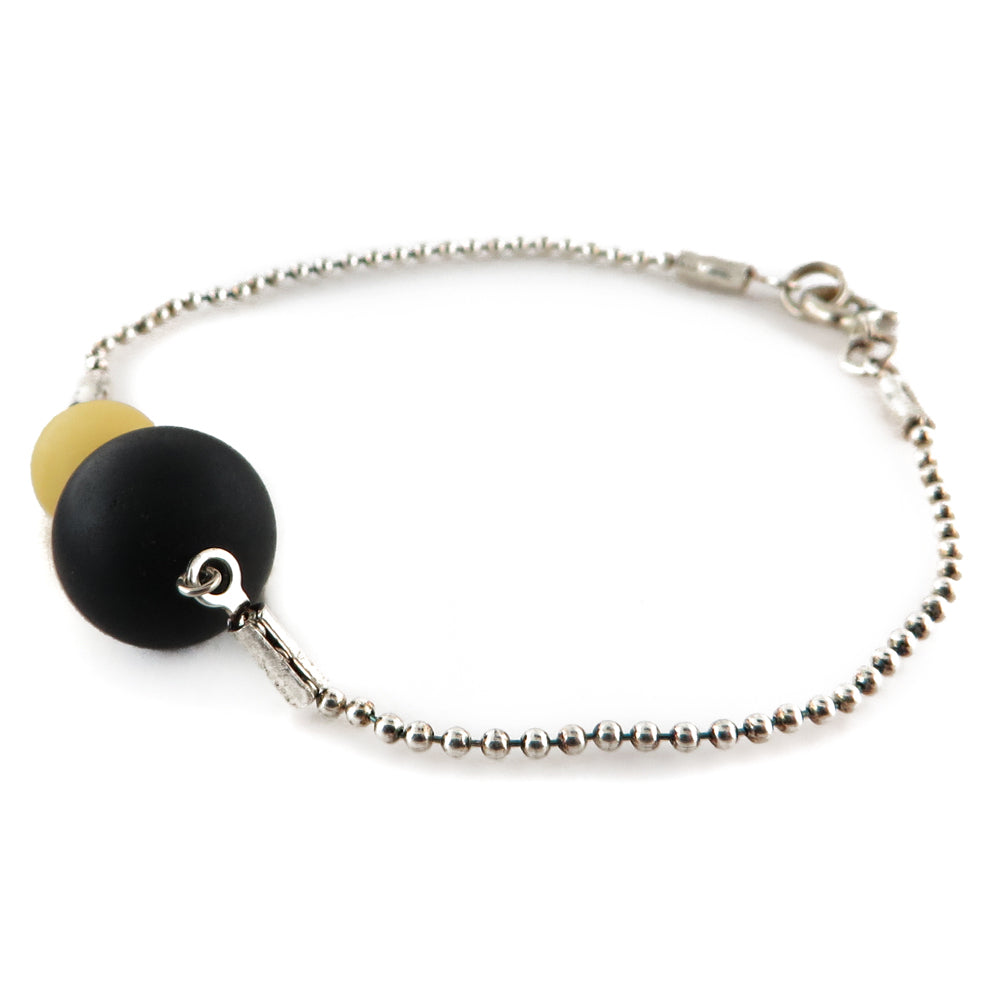 Black & White Amber Round Beads Chain Bracelet Sterling Silver - Amber Alex Jewelry