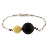 Black & White Amber Round Beads Chain Bracelet Sterling Silver