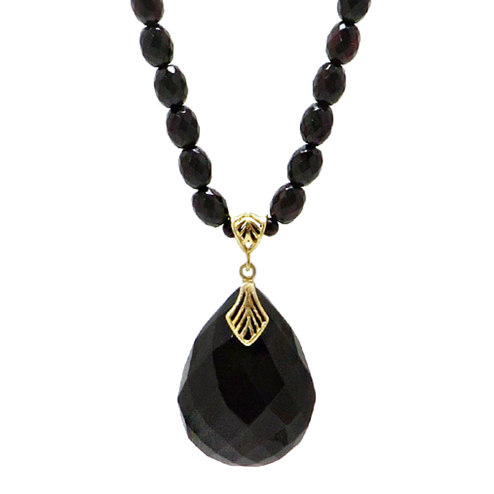 Black Amber Faceted Drop Pendant Beaded Necklace - Amber Alex Jewelry
