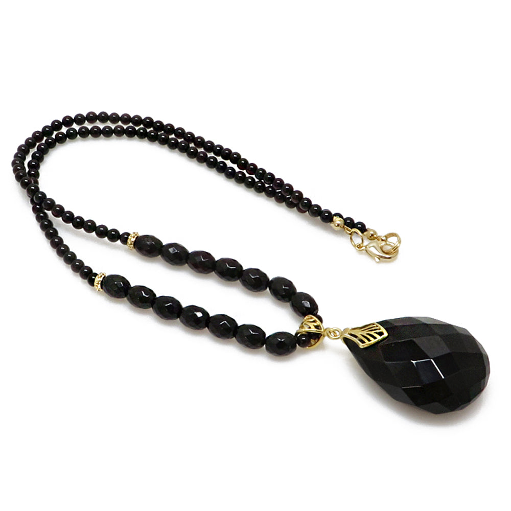 Black Amber Faceted Drop Pendant Beaded Necklace - Amber Alex Jewelry