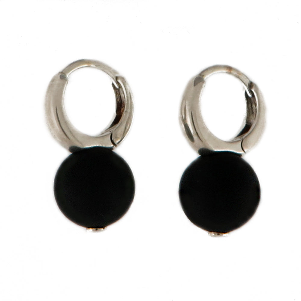 Black Amber Round Dangle Earrings Sterling Silver - Amber Alex Jewelry