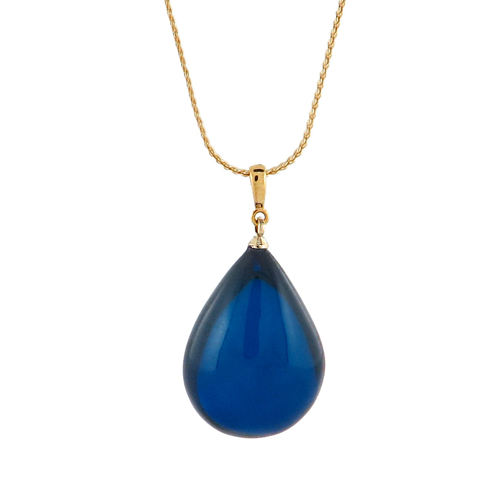 Blue Amber Drop Pendant & Chain Necklace 14K Gold Plated - Amber Alex Jewelry