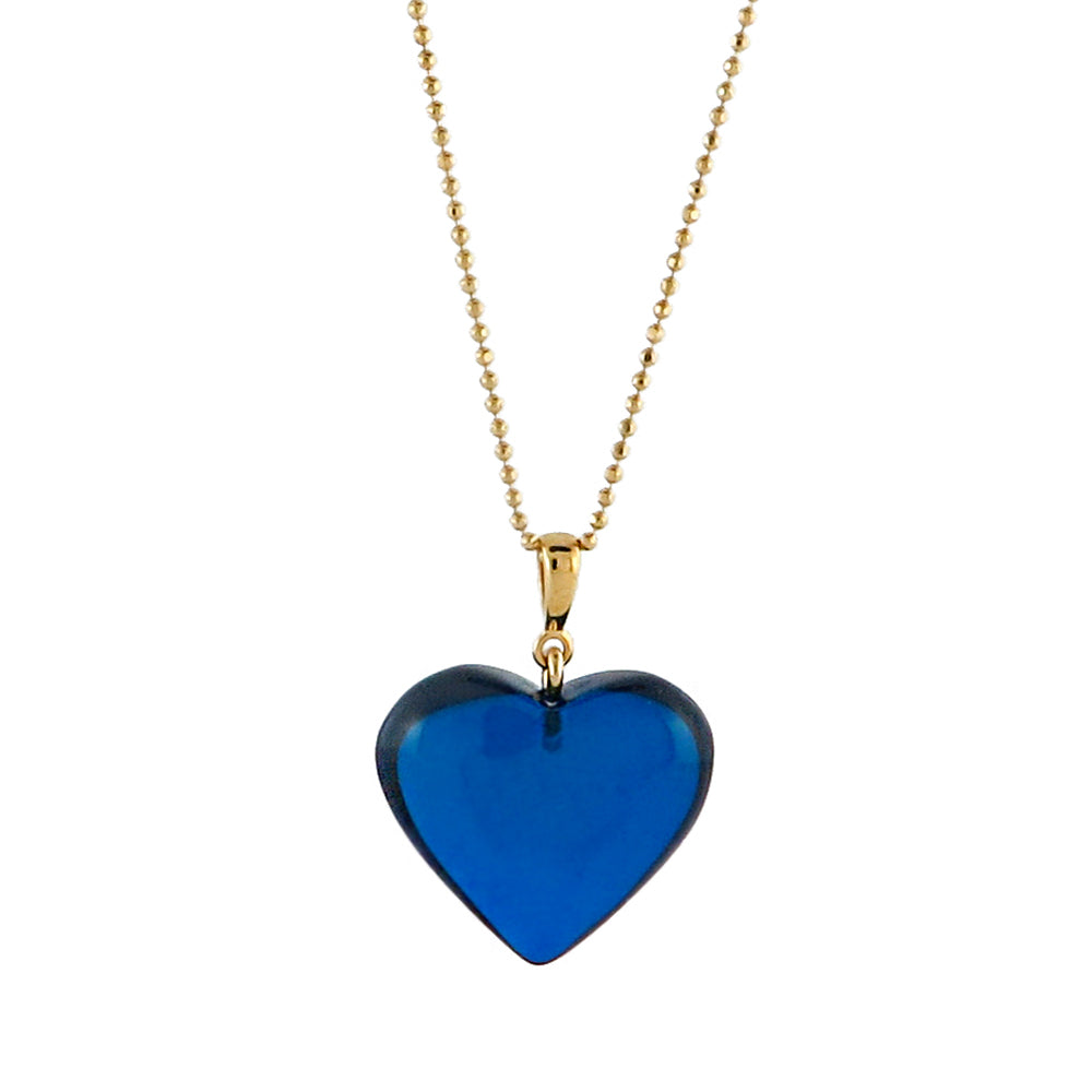 Blue Amber Heart Pendant & Chain Necklace 14K Gold Plated - Amber Alex Jewelry