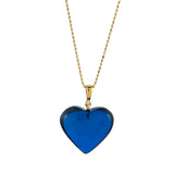 Blue Amber Heart Pendant & Chain Necklace 14K Gold Plated