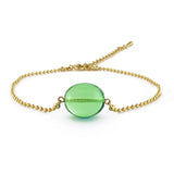 Green Amber Olive Bead Chain Bracelet 14K Gold Plated