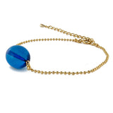 Blue Amber Olive Bead Chain Bracelet 14K Gold Plated