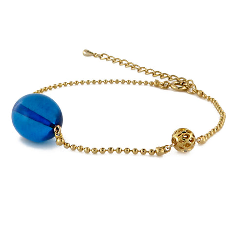 Blue Amber Olive Bead Chain Bracelet 14K Gold Plated - Amber Alex Jewelry