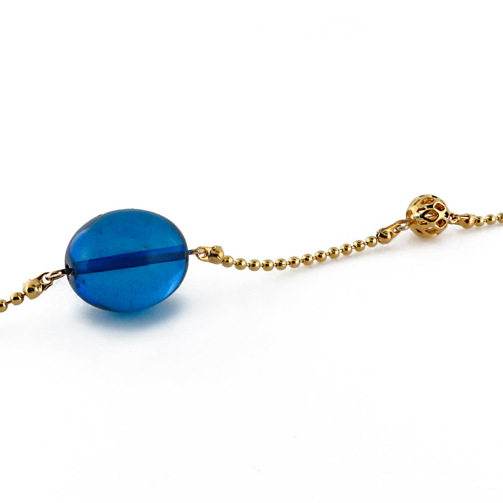 Blue Amber Olive Bead Chain Bracelet 14K Gold Plated - Amber Alex Jewelry