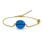 Blue Amber Olive Bead Chain Bracelet 14K Gold Plated - Amber Alex Jewelry