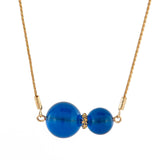 Blue Round Beads Chain Necklace 14K Gold Plated