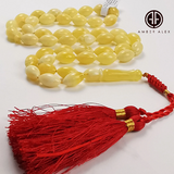 White With Yellow Amber Olive Shape 9mm Islamic Prayer Beads