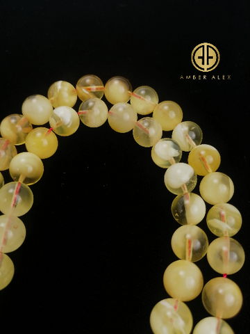 Yellow With Transparent Amber Round Shape 8.5 mm Islamic Prayer Beads