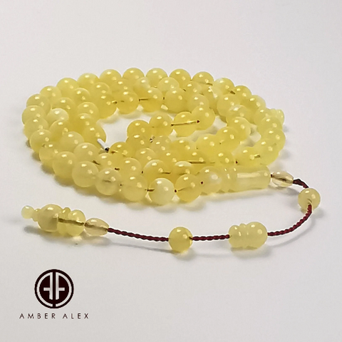 Yellow Amber Round Shape 8.5 mm Islamic Prayer Beads