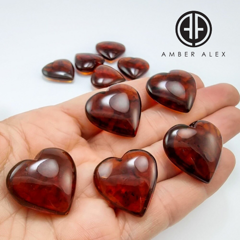 Cognac Amber Heart Shape Amber Stones