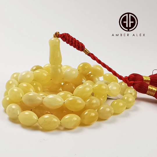 White With Yellow Amber Olive Shape 8.5mm Islamic Prayer Beads