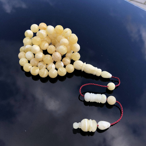 White With Yellow Amber Round Shape 8.5 mm Islamic Prayer Beads