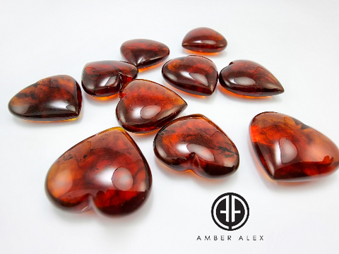 Cognac Amber Heart Shape Amber Stones